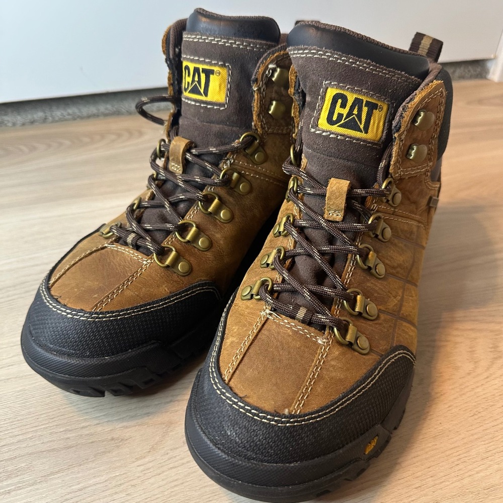 Caterpillar Threshold Waterproof Work Boots Mens 8.5 Brown Leather likenew!